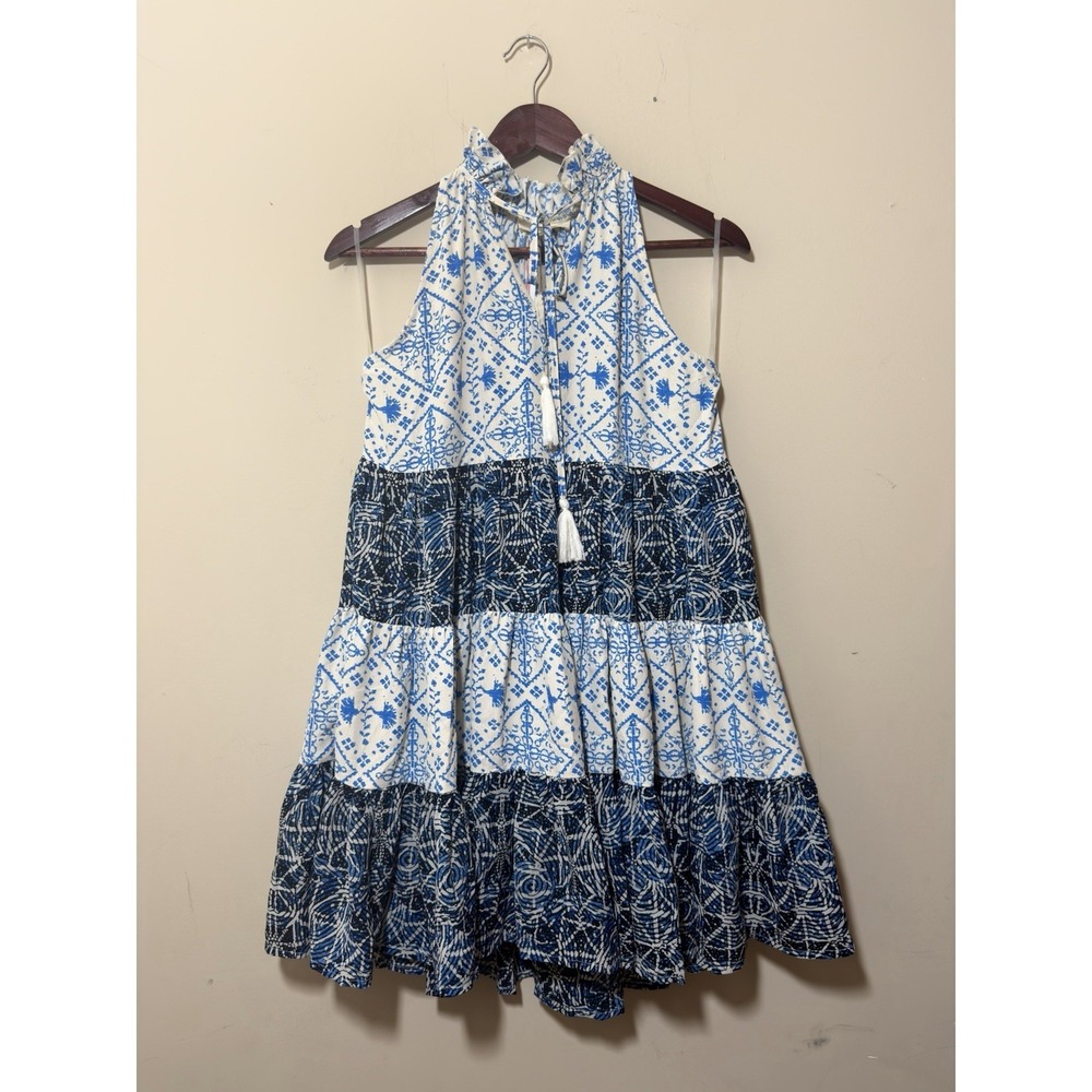 NWT Entro Dress Tiered Boho Blue Dress With Tassels Size Small